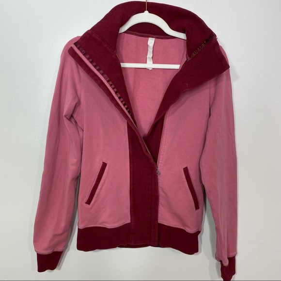 *RARE* LULULEMON Red/Pink Full-Zip Collared Sweatshirt w/ Elbow Patches - Size 6 - Picture 9 of 12
